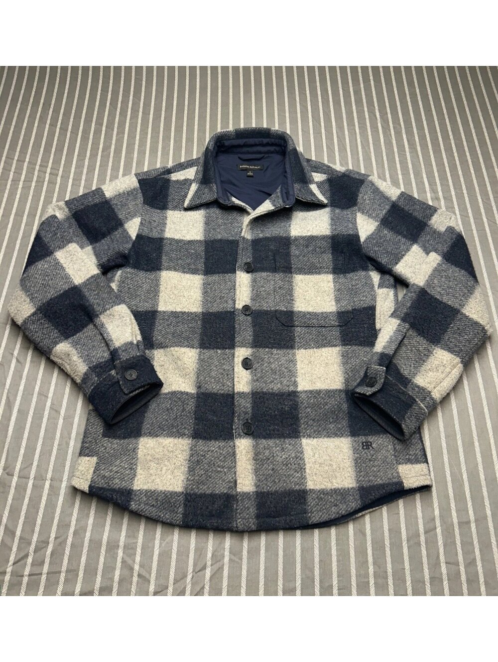 Banana Republic Men's Heritage Shirt Jacket Blue Gray Buffalo Button Front Small